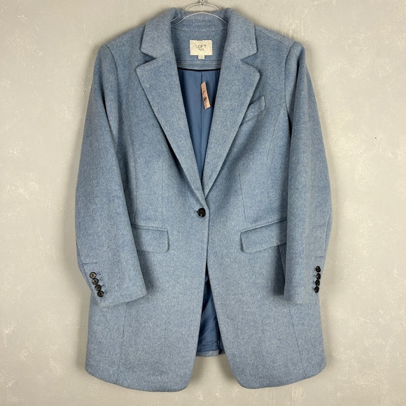 LOFT plus size 16 light blue coat mid length wool blend lined one button NEW - Picture 1 of 13